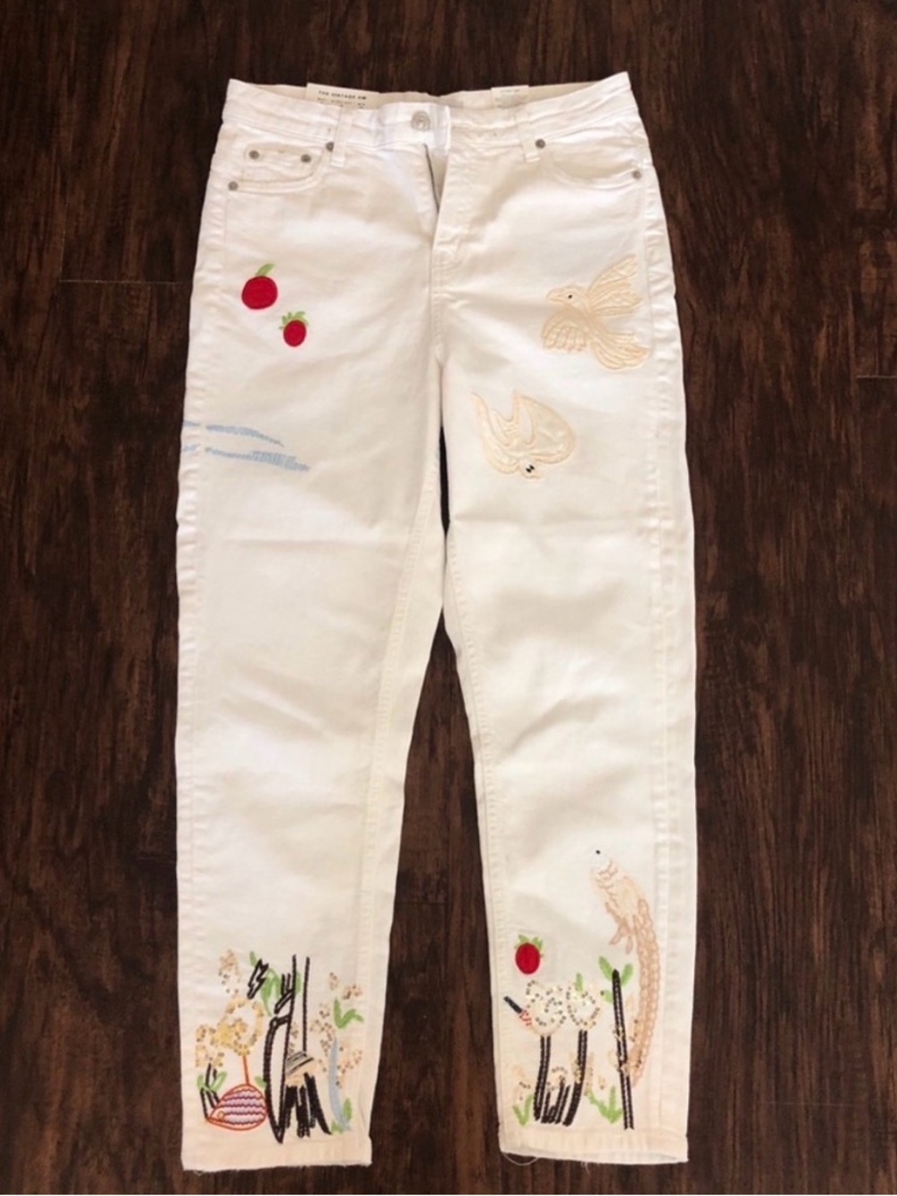 NWT! Zara Vintage High Waist Straight Leg Jeans White Multi Color Embroidery 4 - Picture 6 of 13